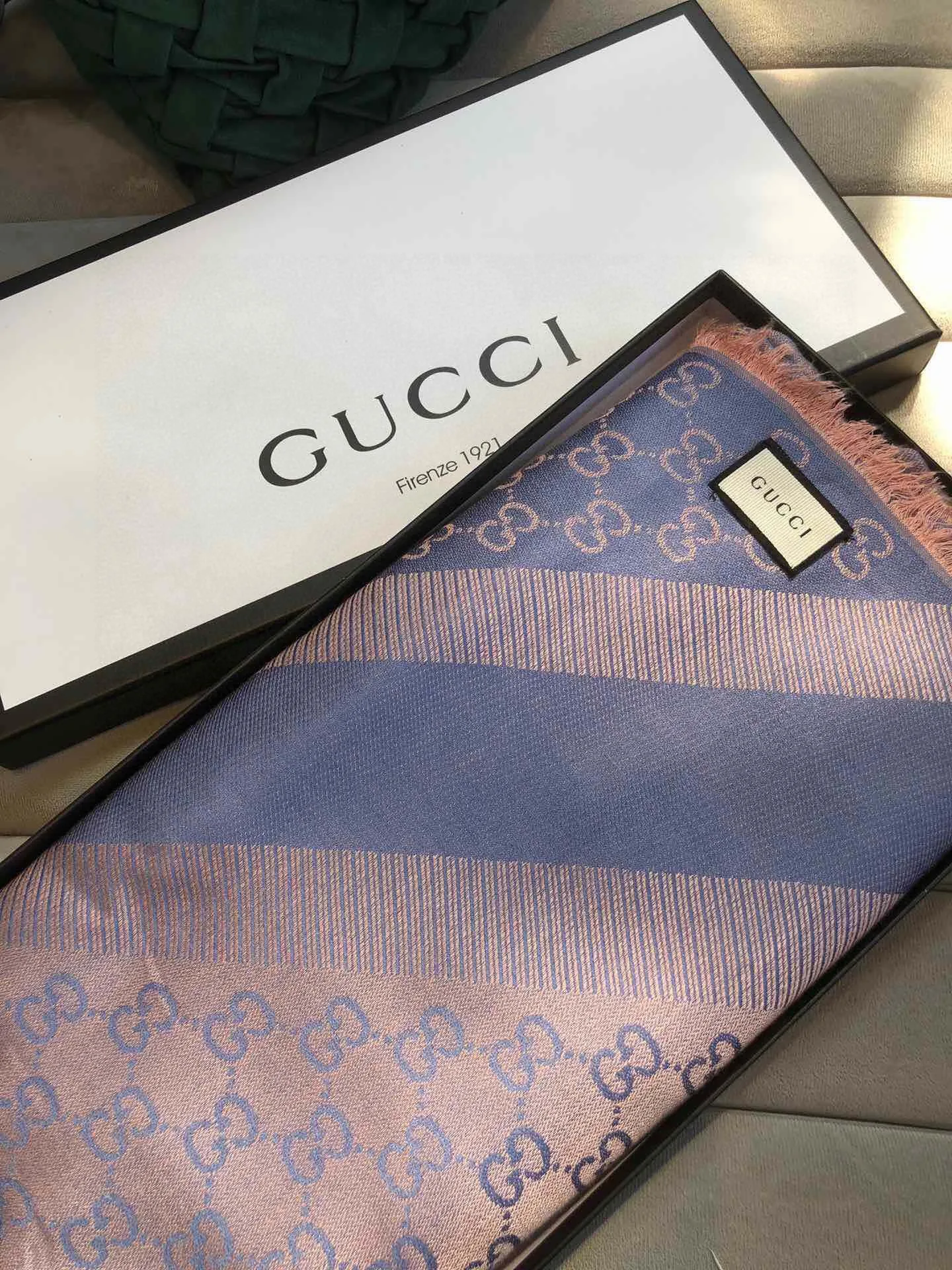 Alternative view of Gucci GG Jacquard Silk Wool Shawl Blue /