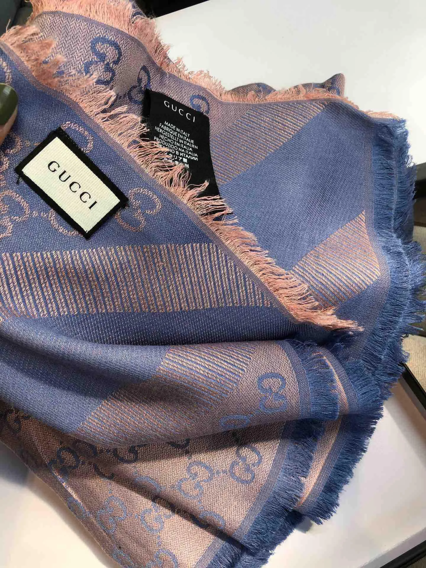 Gucci GG Jacquard Silk Wool Shawl Blue / - Image 3