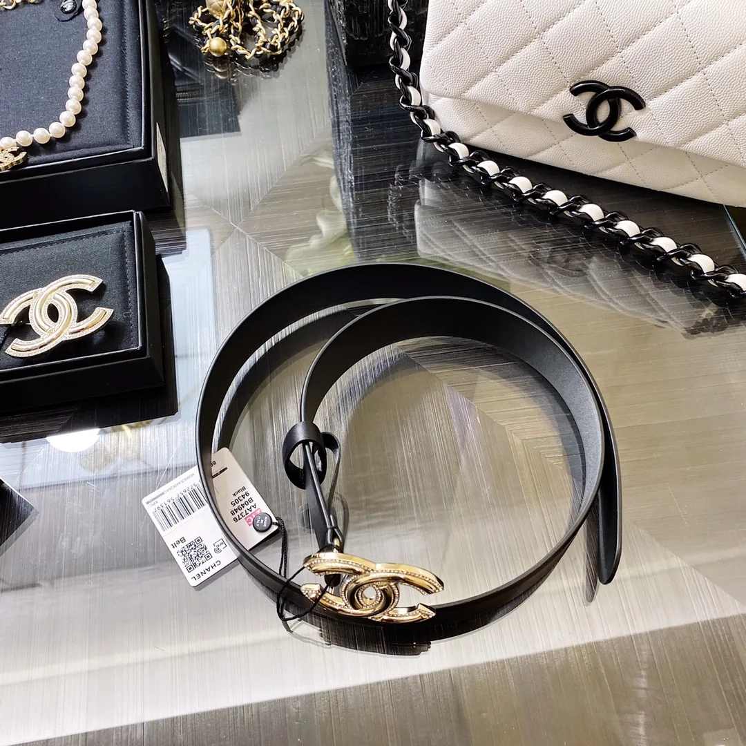 Chanel Mini Stone Interlocking C Buckle Belt Black - Image 9