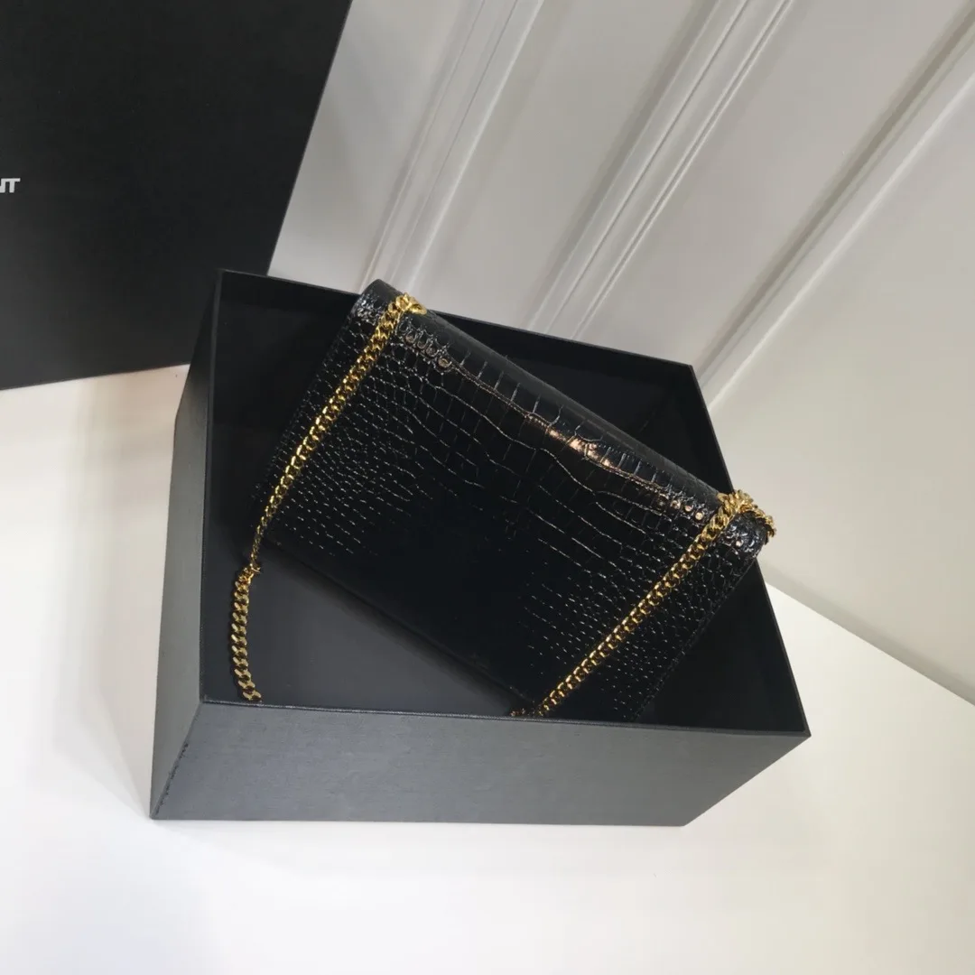 Saint Laurent Kate Medium Chain Bag With Tassel In Embossed Crocodile Black / YSL - Image 4