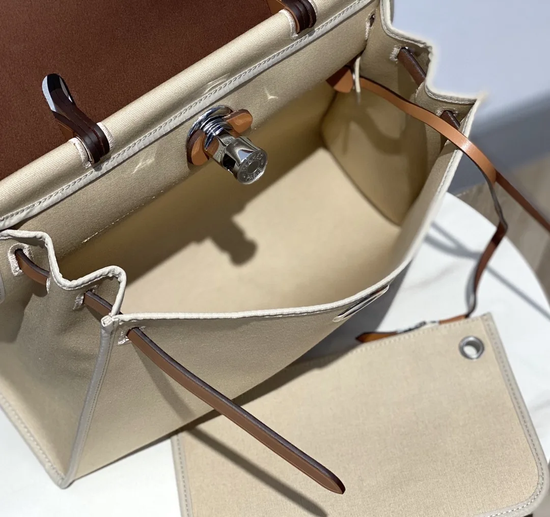 Hermes Herbag Zip Bag Cream, Silver Toned Hardware Bag - Image 6