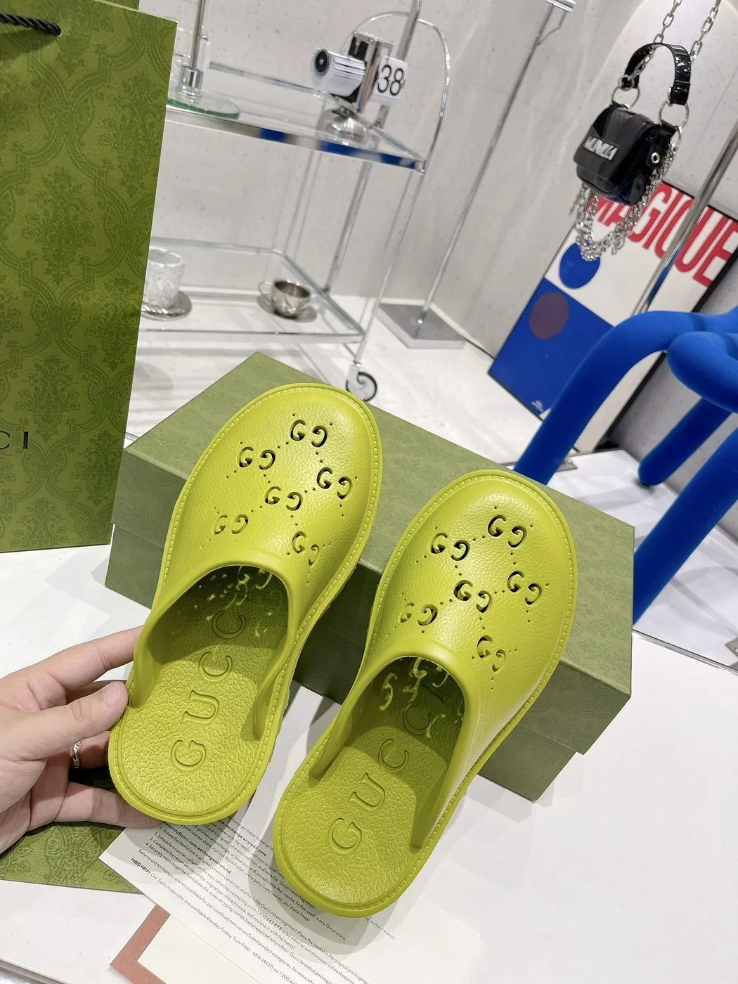 Gucci Women’s Platform Perforated G Sandal Light Green - Image 5