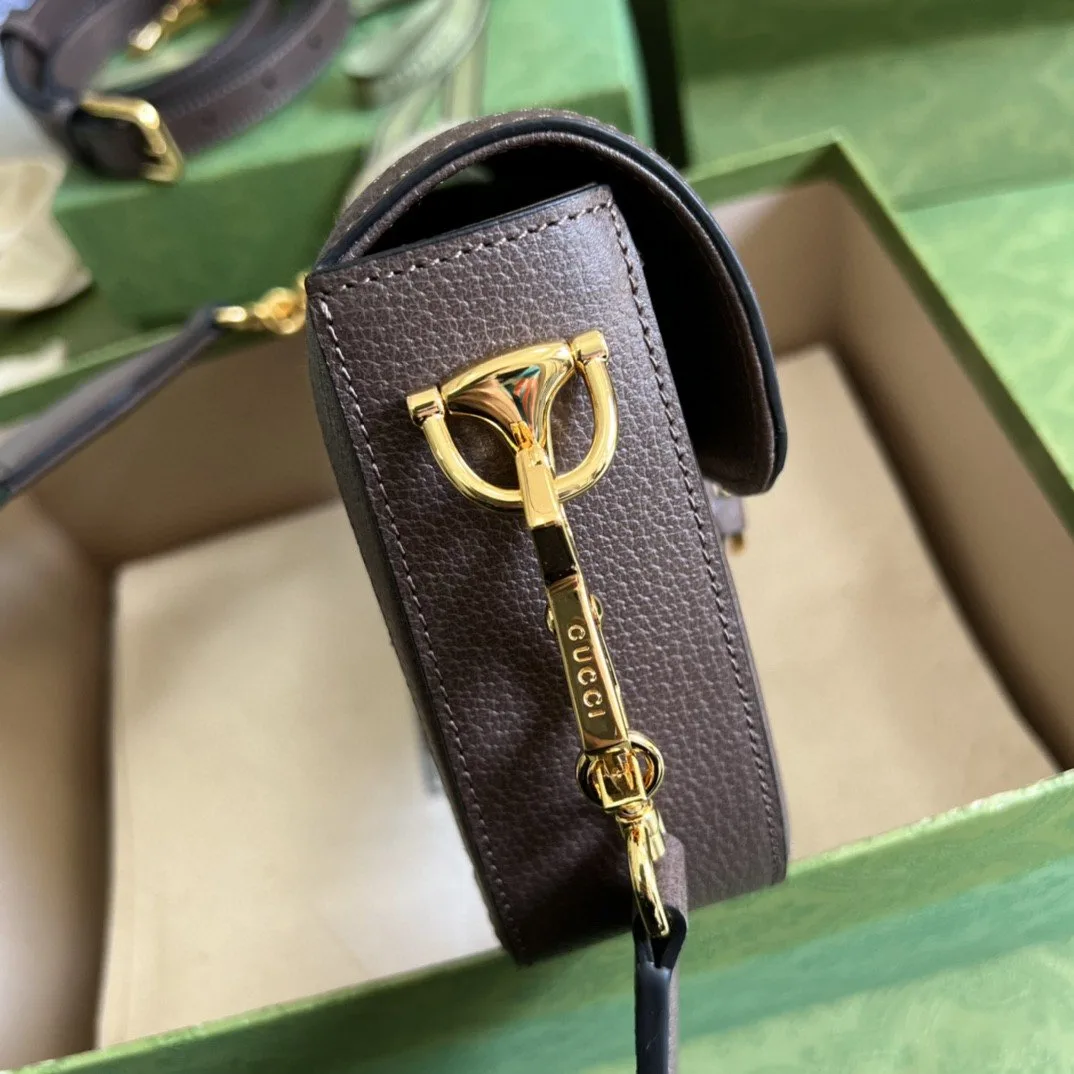 Gucci Horsebit 1955 Jumbo Mini Bag Camel And Ebony Jumbo GG Canvas / - Image 4