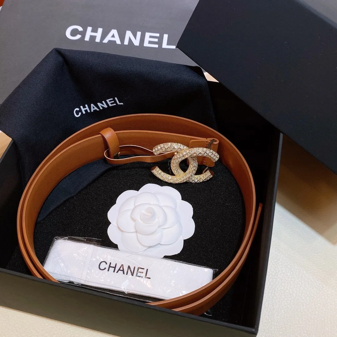 Alternative view of Chanel Brown Belt With Double C Buckle Gold-Toned and Strass Metal Women