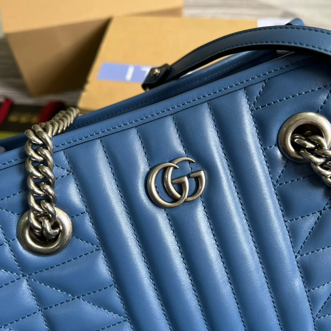 Gucci Marmont Small Matelasse Tote Blue - Image 7