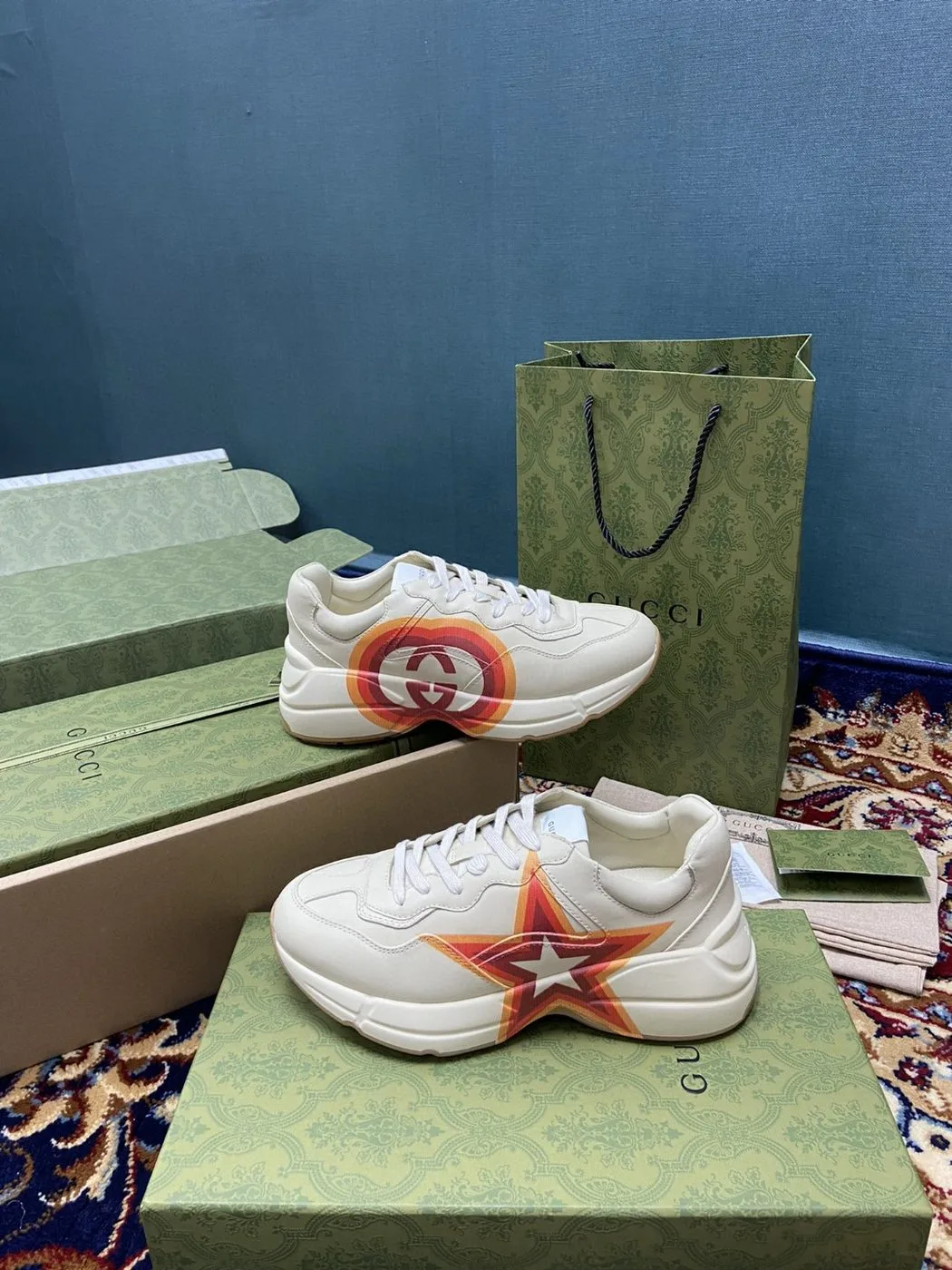 Gucci Women’s Rhyton Sneakers With Logo Print White Ivory - Image 3