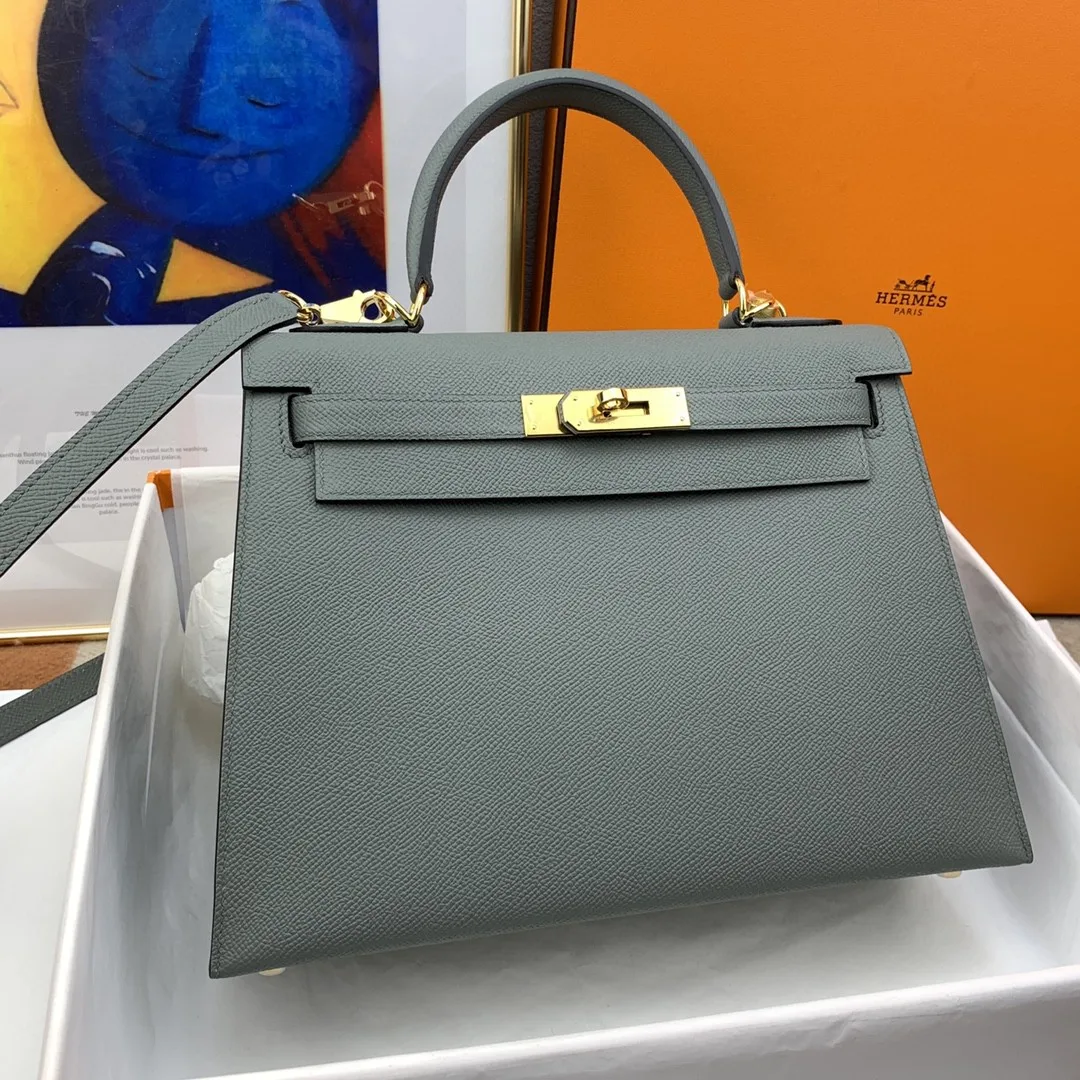 Hermes Kelly 28 Sellier Epsom Grey Bag