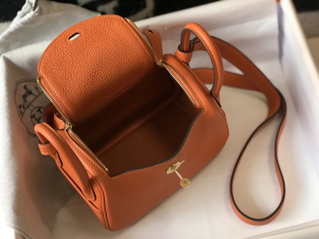Hermes Lindy Mini Clemence Bag Orange - Image 5