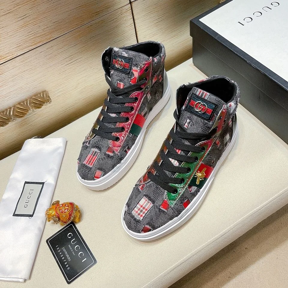 Gucci Men’s Basket Jean’s High Top With Bee Sneaker Black - Image 9