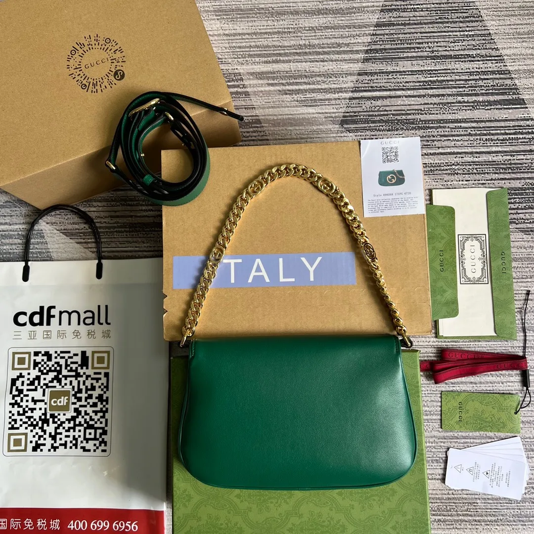 Gucci Blondie Medium Shoulder Bag / Green Gold Hardware - Image 5