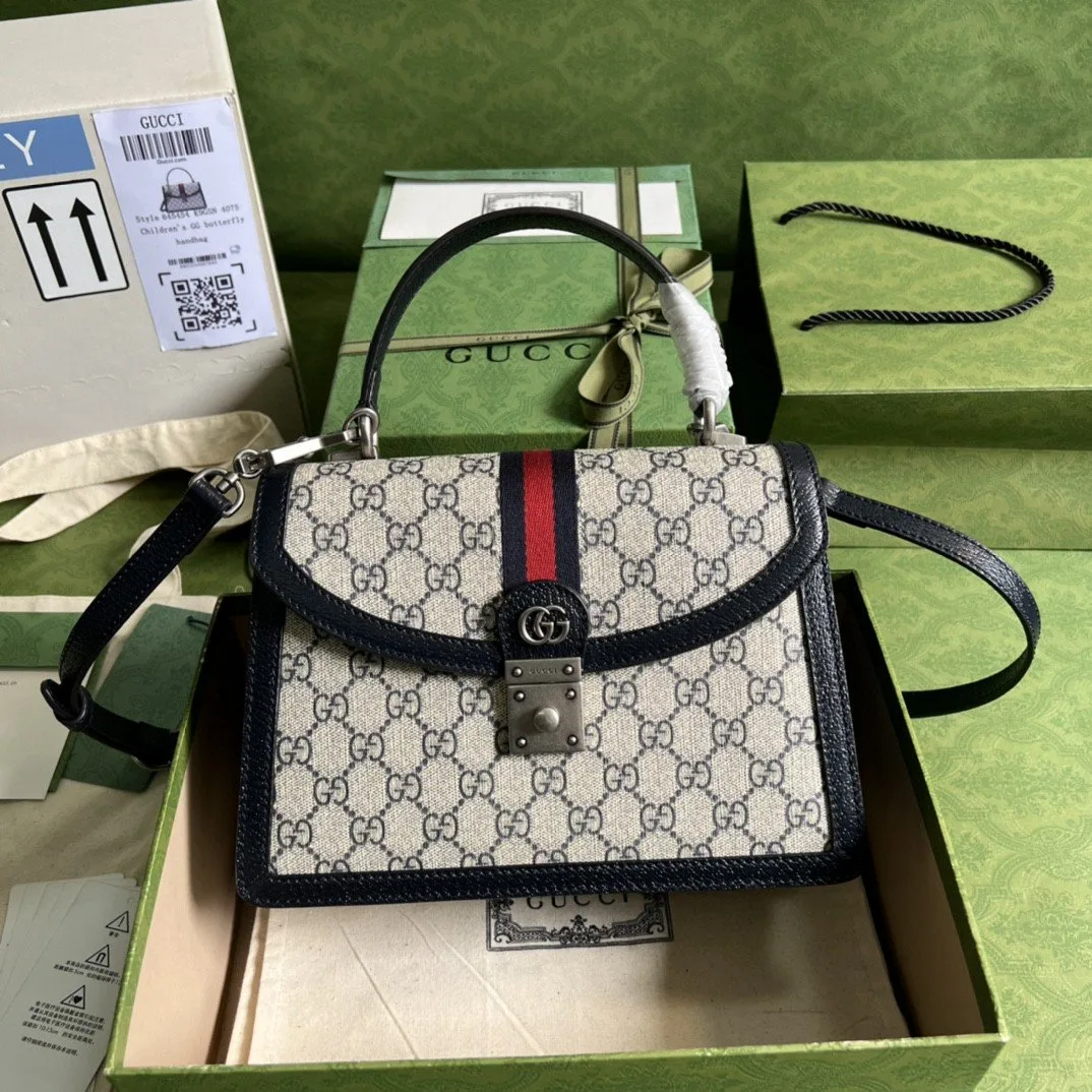 Gucci Ophidia Small Top Handle Bag / Beige Supreme Canvas Silver Hardware - Image 11