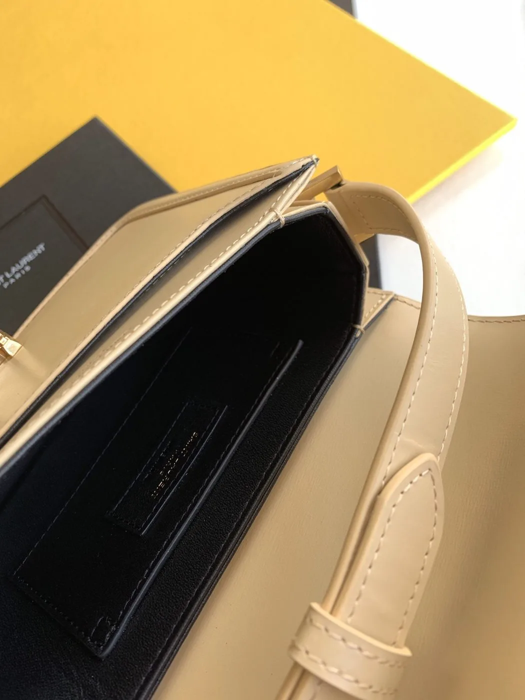 Alternative view of Saint Laurent Solferino Small Satchel Bag Beige In Box With Gold Hardware / YSl