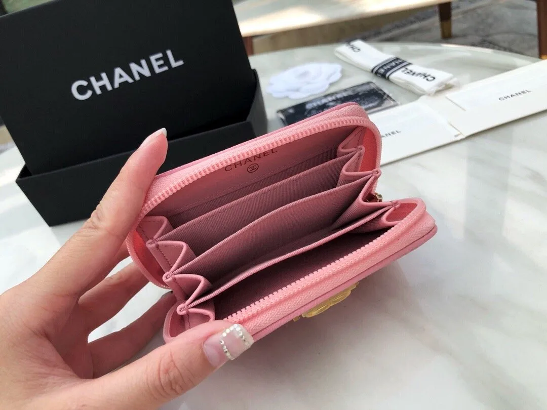 Chanel CO-CO Boy Chanel Zipped Coin Purse / Gold Toned Hardware Pink - Image 7
