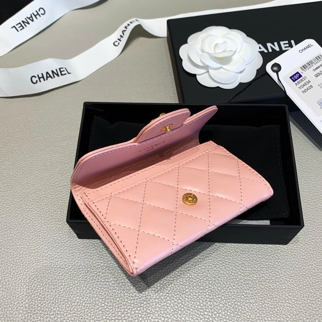 Chanel 2.55 Flap Card Holder / Gold Toned Hardware Light Pink - Image 7