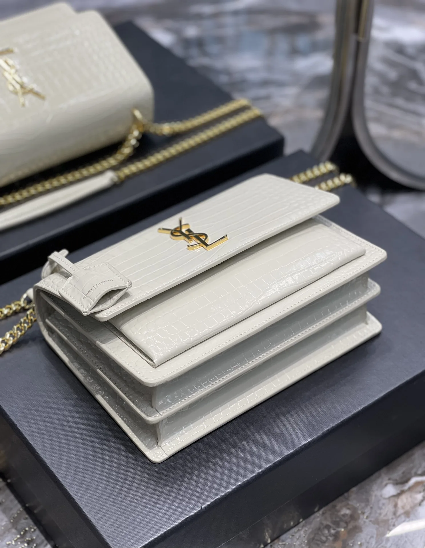 Saint Laurent Sunset Medium Chain Bag / White YSL - Image 7