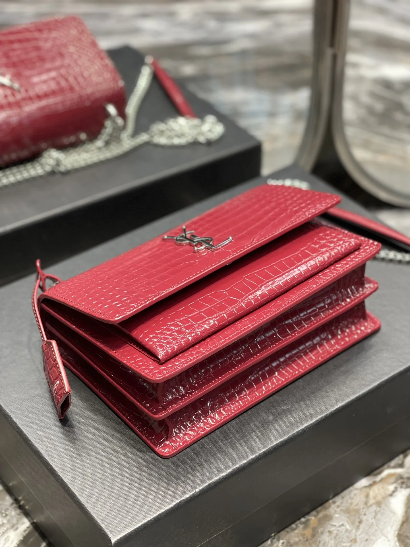 Saint Laurent Sunset Medium Chain Bag Red / YSL - Image 7