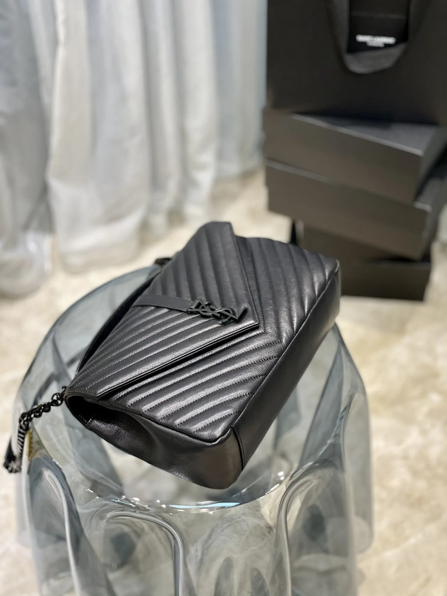 Saint Laurent College Large Chain Bag Black With Metal Toned Hardware / YSL - Image 7