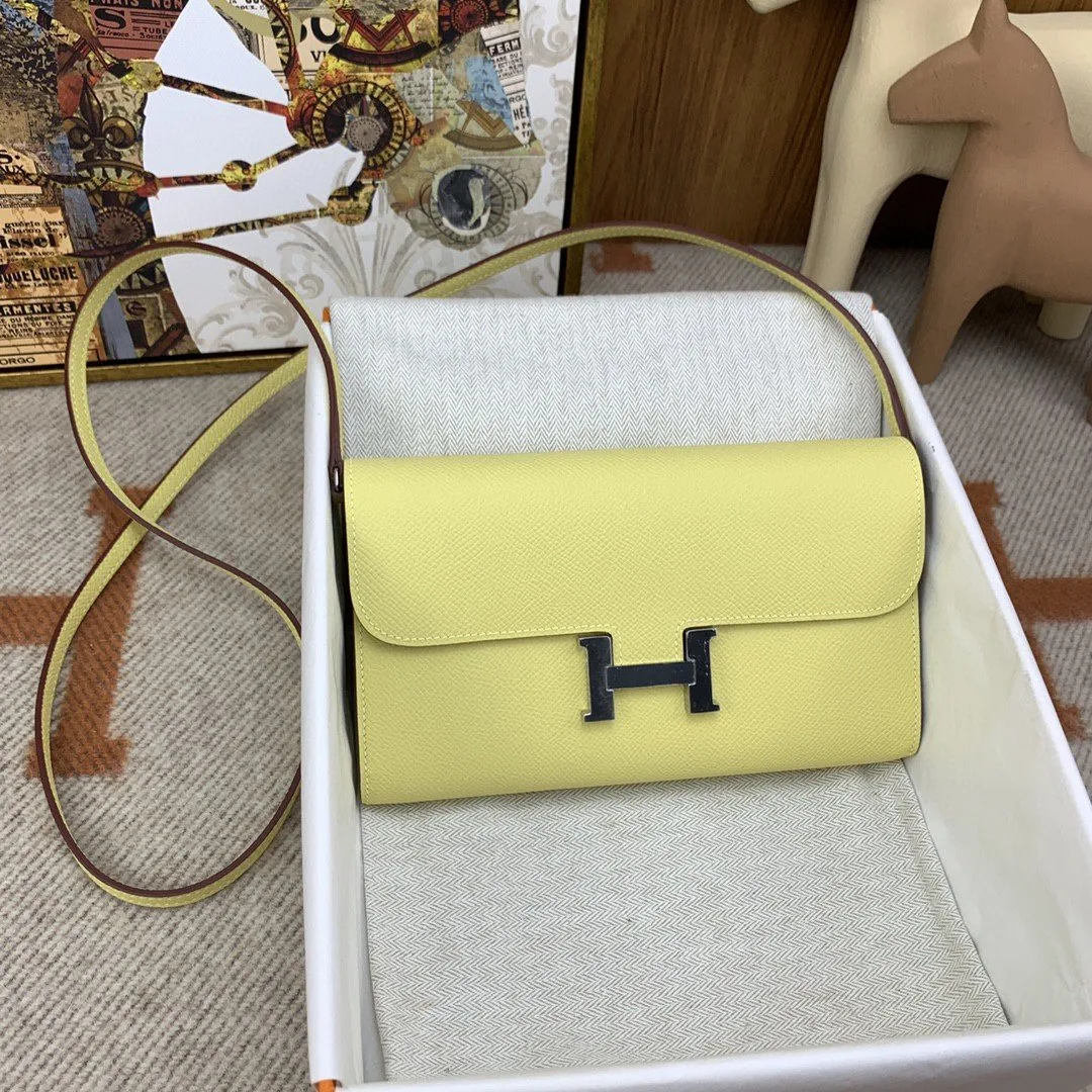 Hermes Constance Long Togo Wallet Yellow, Silver Toned Hardware Bag