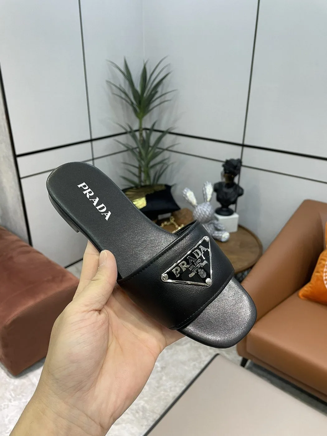 Prada Saffiano Slides Black / - Image 4