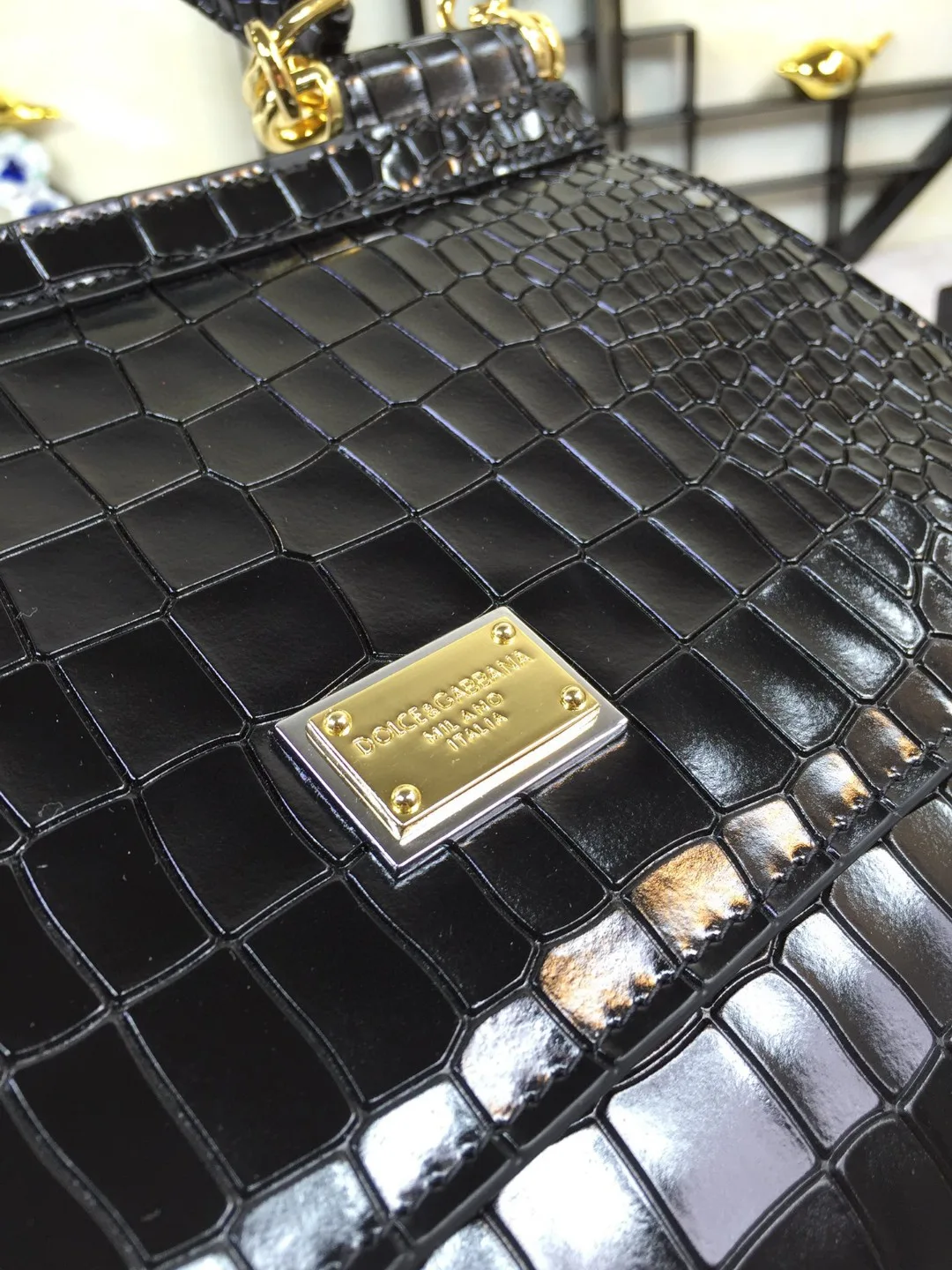 Dolce & Gabbana Medium Sicily Bag In Foiled Crocodile-Print Black / DG - Image 7