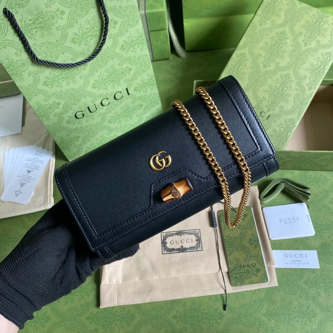 Gucci Diana Chain Wallet With Bamboo Black , / GG - Image 4