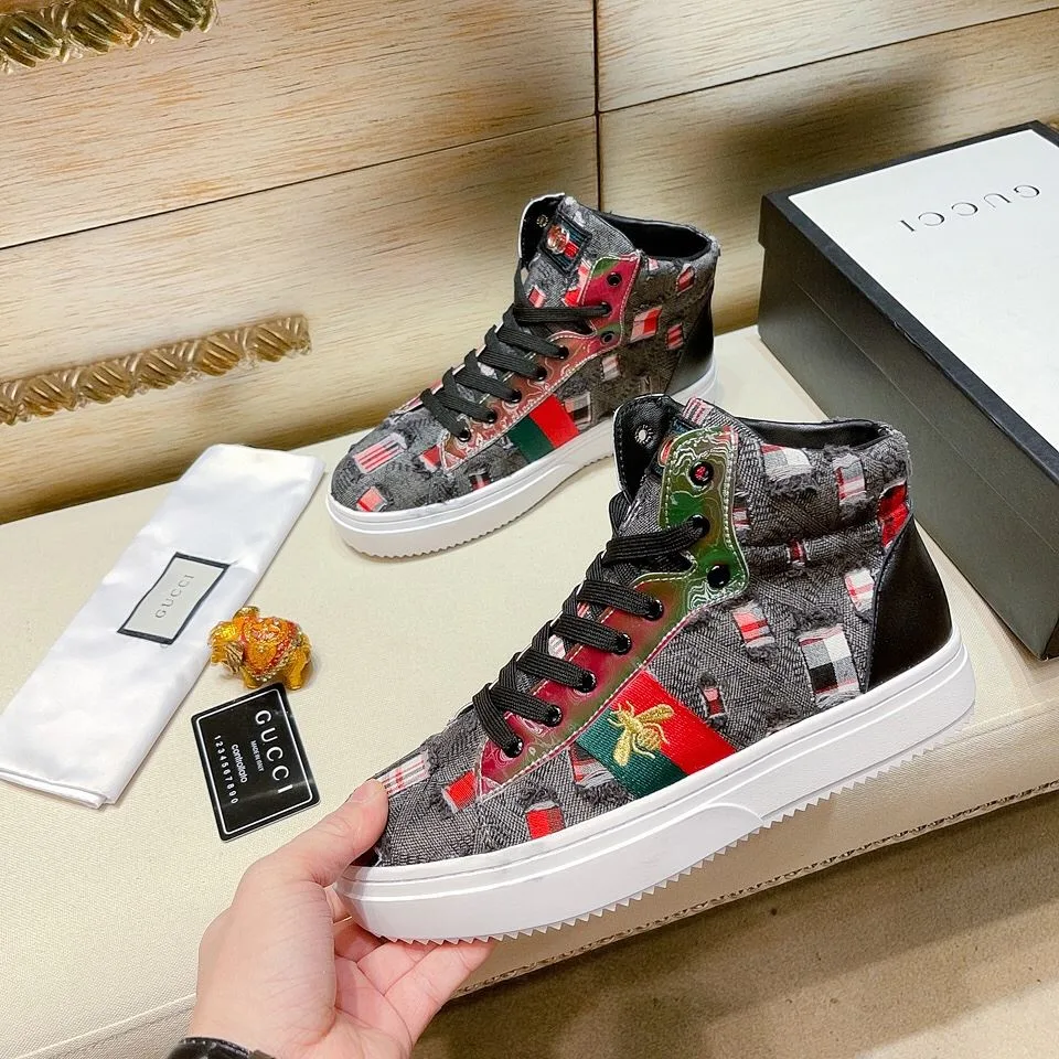 Gucci Men’s Basket Jean’s High Top With Bee Sneaker Black - Image 7
