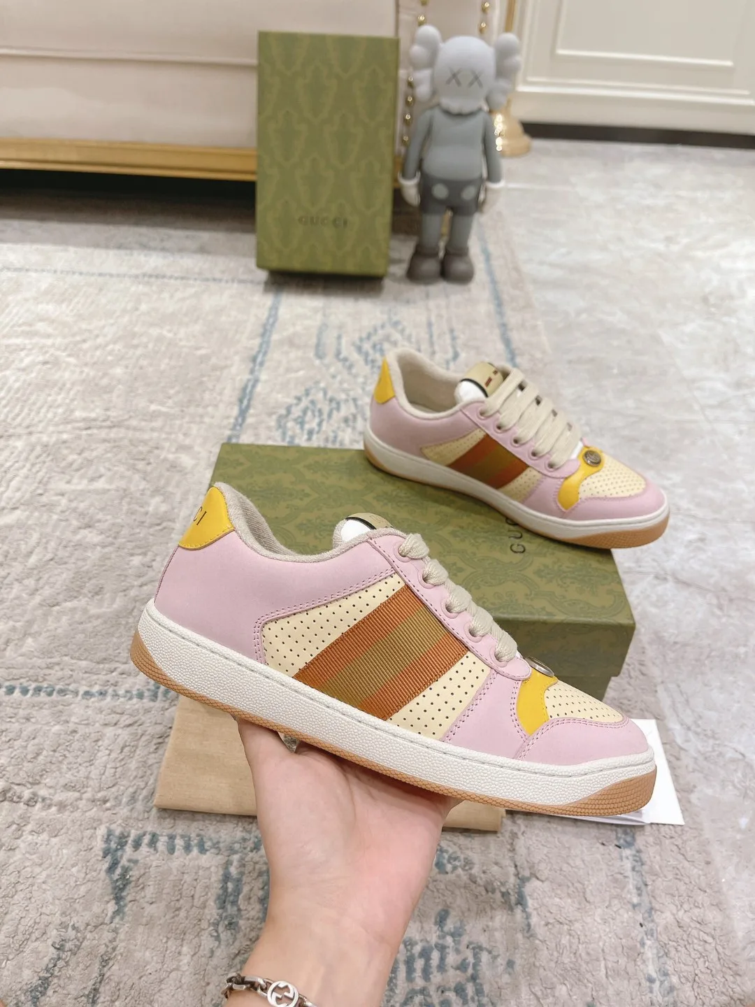 Gucci Lovelight Screener Sneaker Pale Pink GG Shoes - Image 8