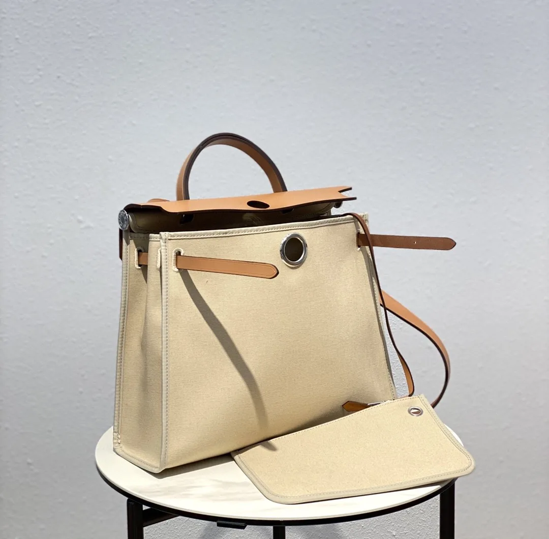 Hermes Herbag Zip Bag Cream, Silver Toned Hardware Bag - Image 5