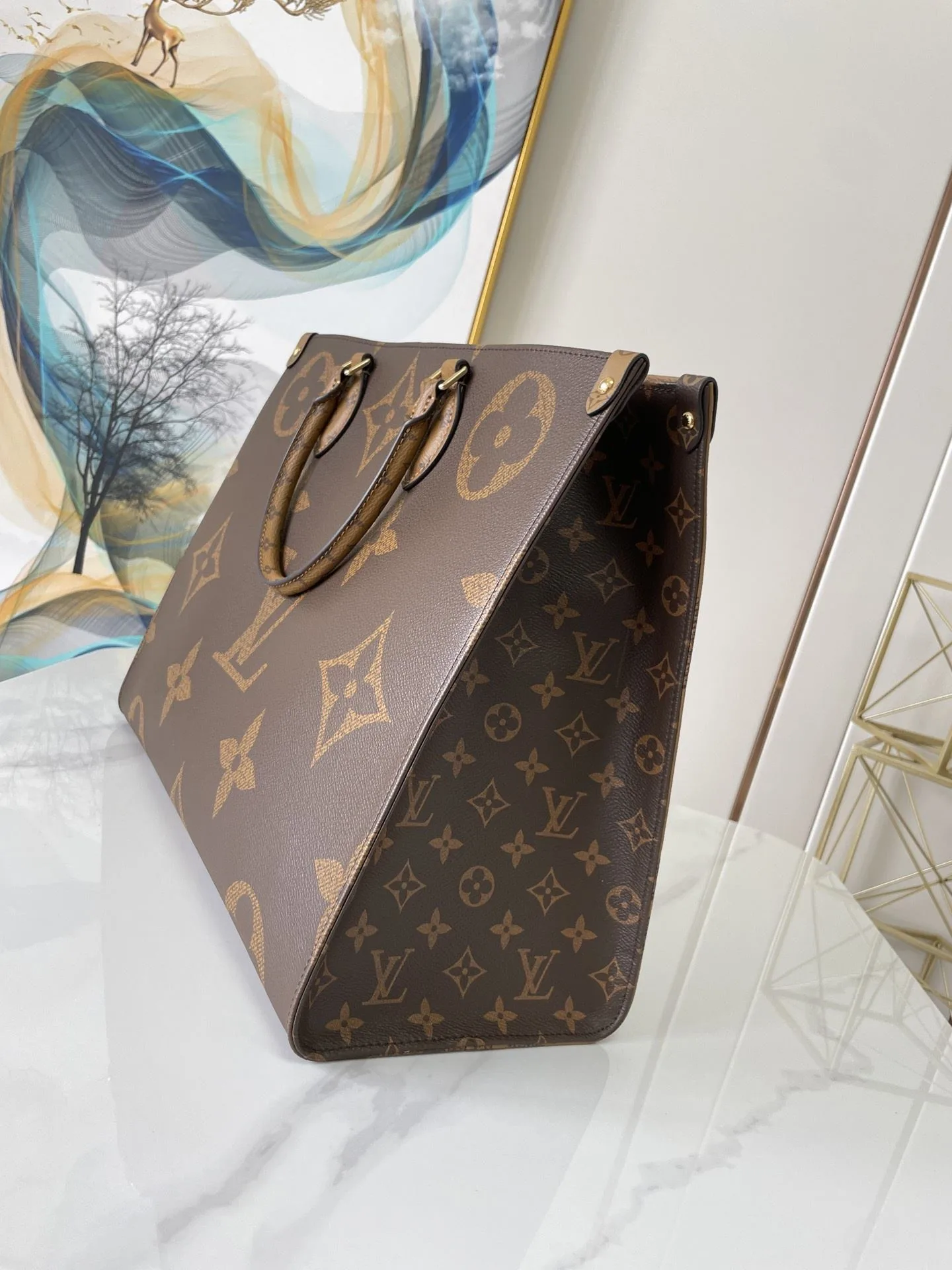Louis Vuitton OnTheGo GM Tote Bag / Monogram Reverse Canvas Gold Hardware - Image 8