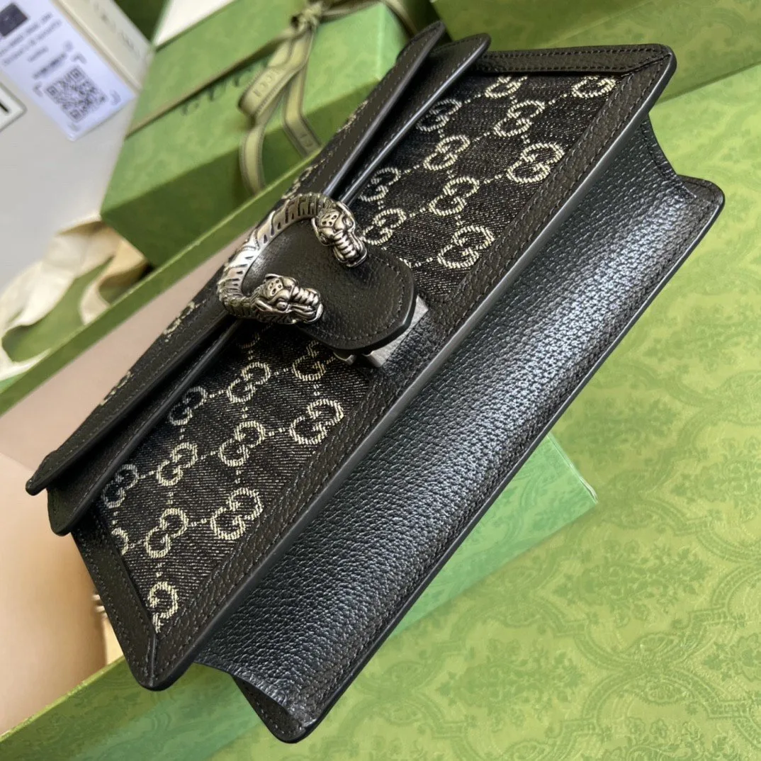 Gucci Dionysus Small Shoulder Bag / Black/ Ivory GG Denim Jacquard Antique Silver Hardware - Image 9