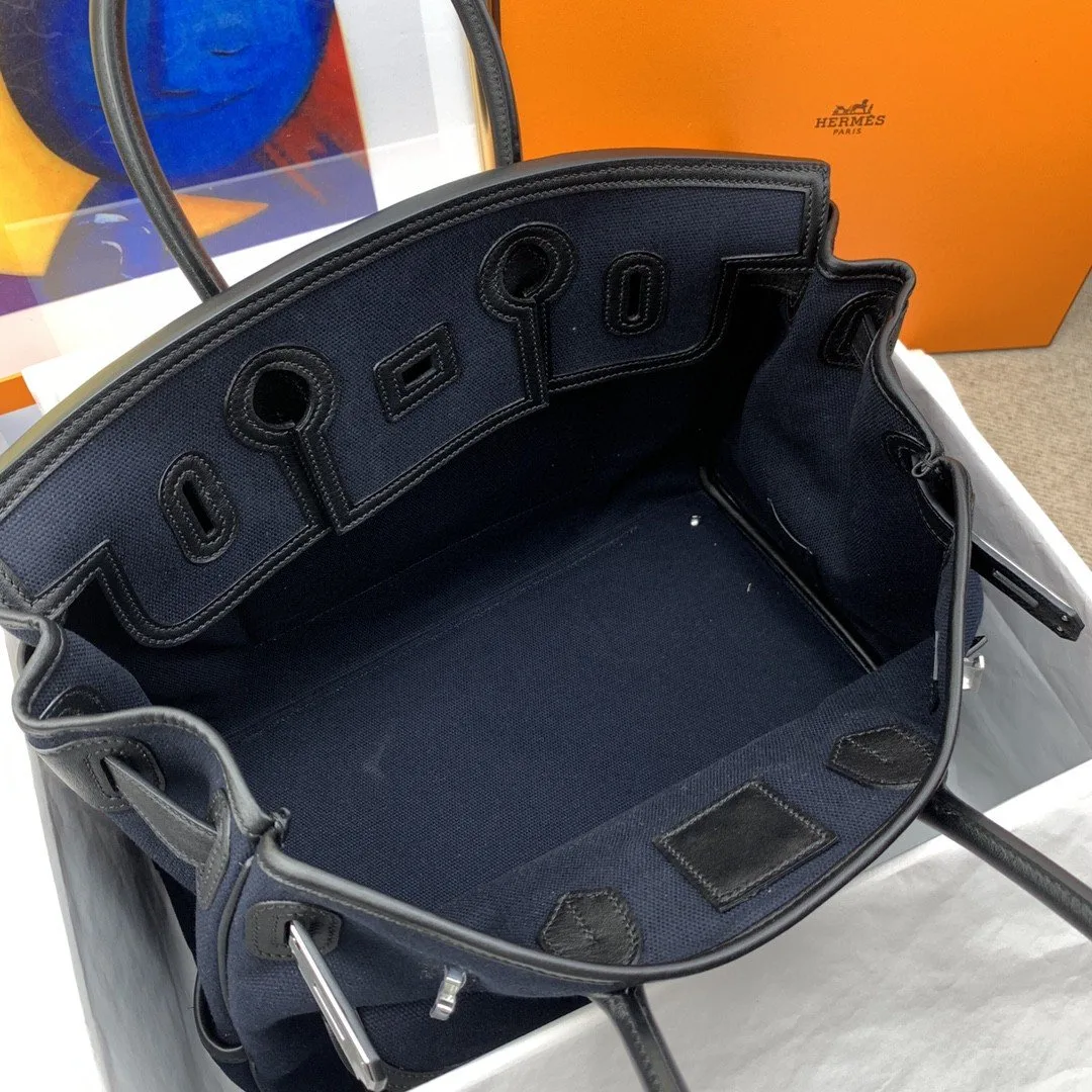 Hermes Birkin Cargo 35 Top Handle Bag / Navy Blue Silver Hardware - Image 8