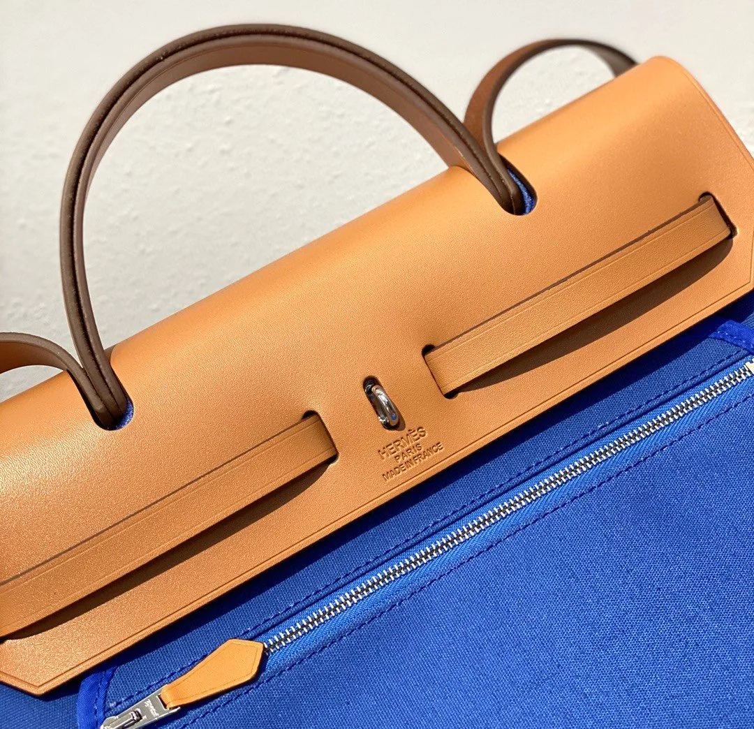 Hermes Herbag Zip Bag Blue, Silver Toned Hardware Bag - Image 6