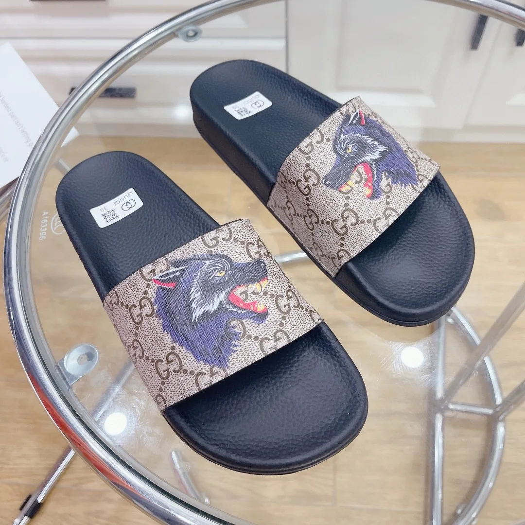 Gucci Women’s Gucci Supreme Slides With Wolf Black And Gray - Image 2