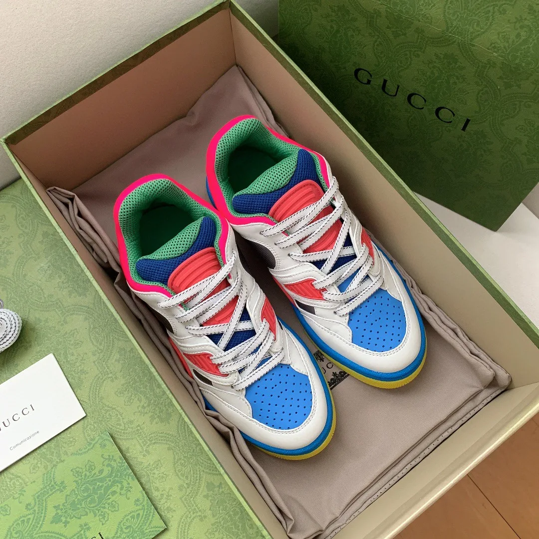 Gucci Men’s Basket Sneaker White Pink And Blue - Image 3