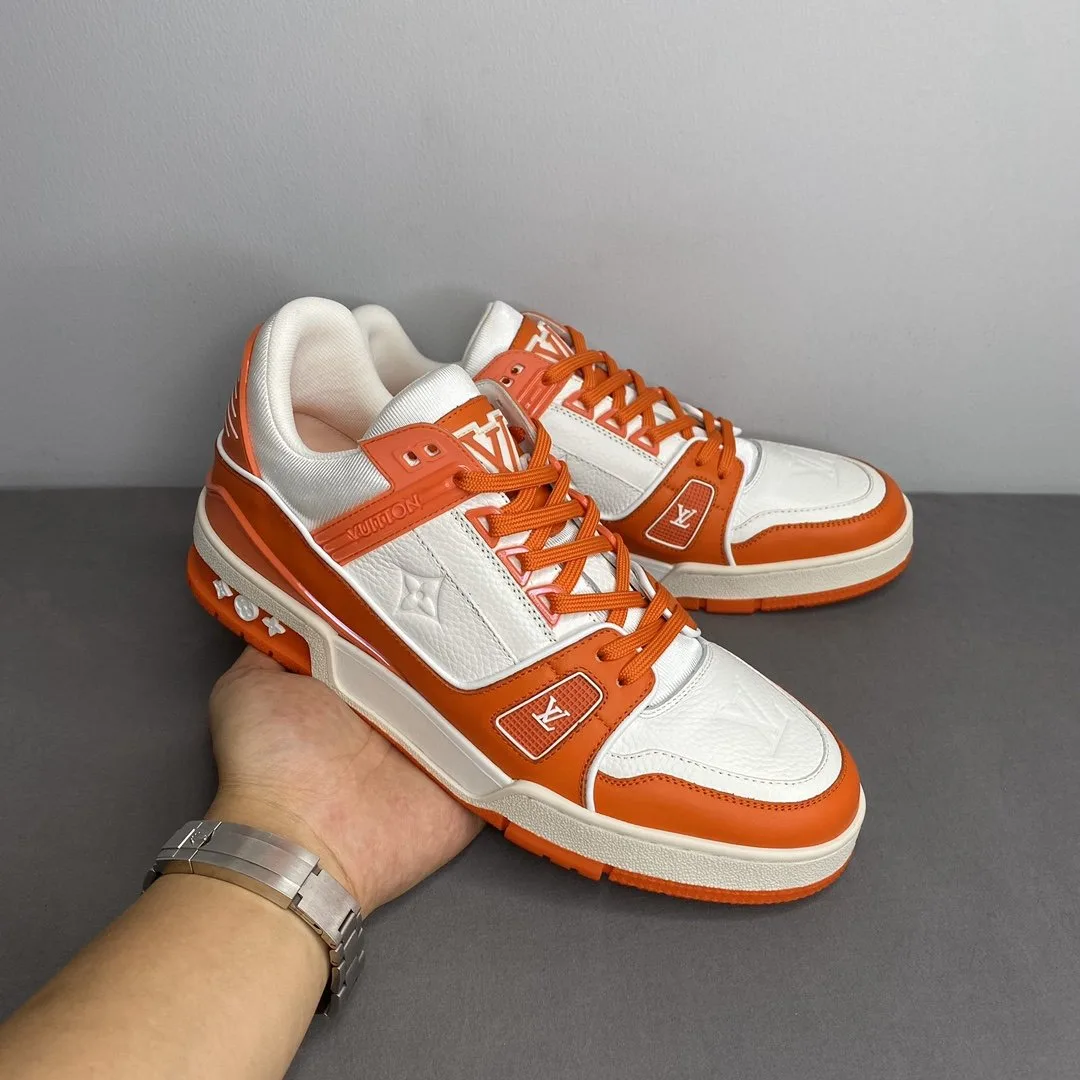 Louis Vuitton Trainer Sneaker Mix Of Materials White/Orange Virgil Abloh LV 1A9VN0 - Image 2