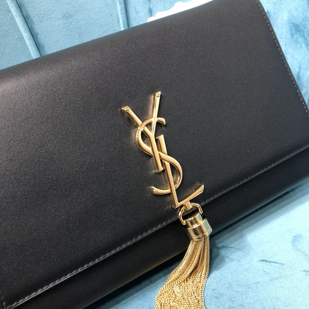 Saint Laurent Kate Medium Chain Bag With Tassel In Grain De Poudre Black / YSL - Image 3