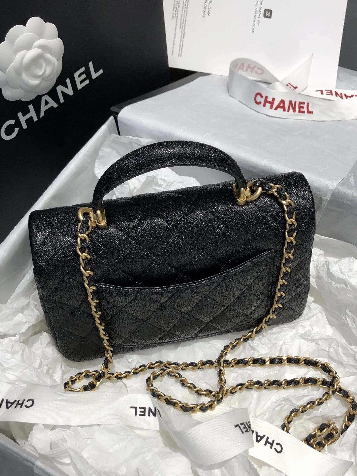 Chanel Flap Bag Mini Crossbody / Black Gold Hardware - Image 6