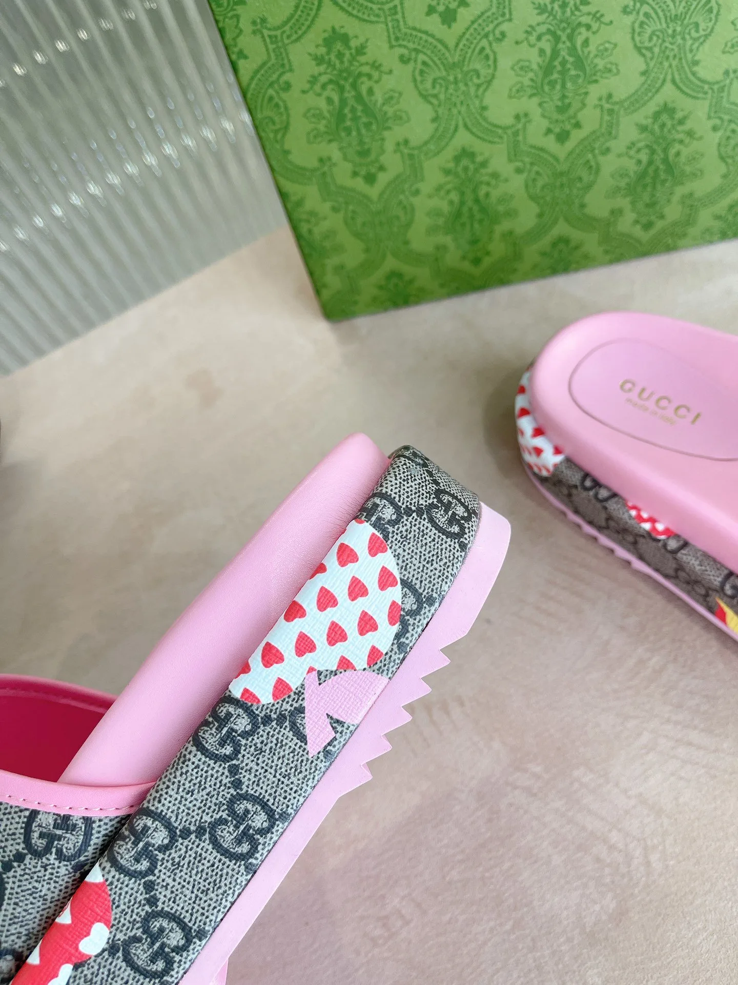 Gucci GG Blooms Supreme Floral Slide Sandal By Canvas Fabric Pink - Image 6