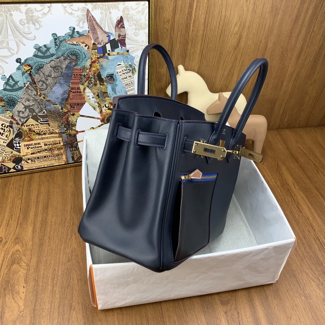 Hermes Birkin Colormatic Top Handle Bag / Navy Blue Gold Toned Hardware - Image 5