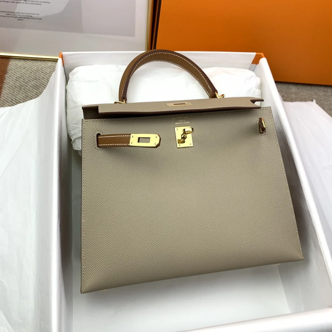Hermes Kelly 25 Sellier Epsom Greige/Brown Bag - Image 4