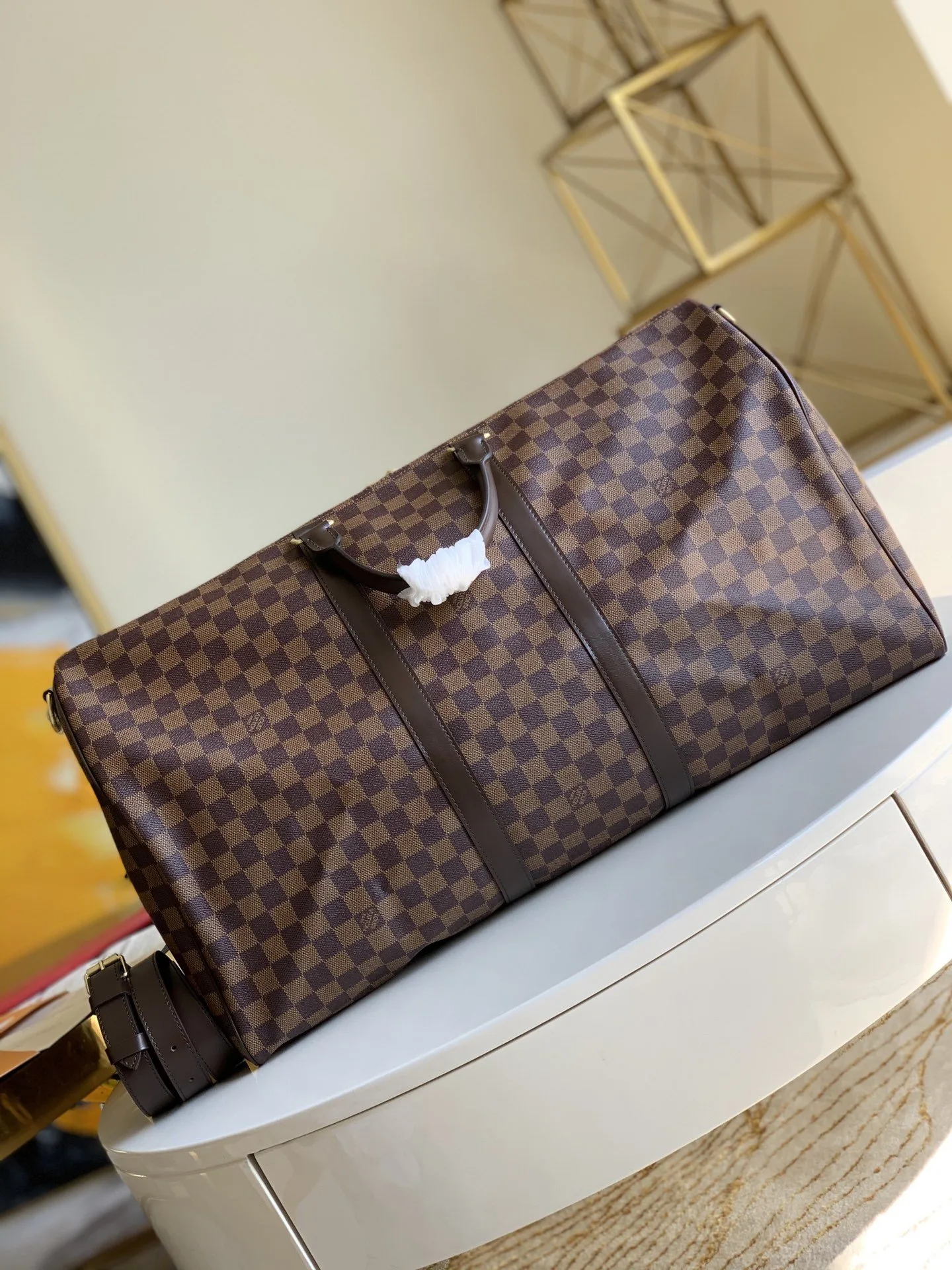 Louis Vuitton Keepall Bandouliere 55 Travel Bag / Brown Damier Ebene Gold Hardware - Image 3