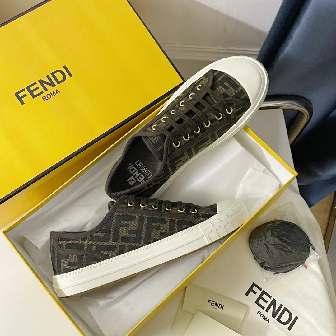 Fendi Domino White FF Fabric Low-Tops 8E8325AJZXF1GQF - Image 6