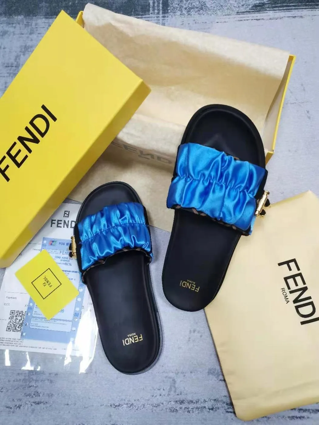 Alternative view of Fendi Feel Blue Satin Slides