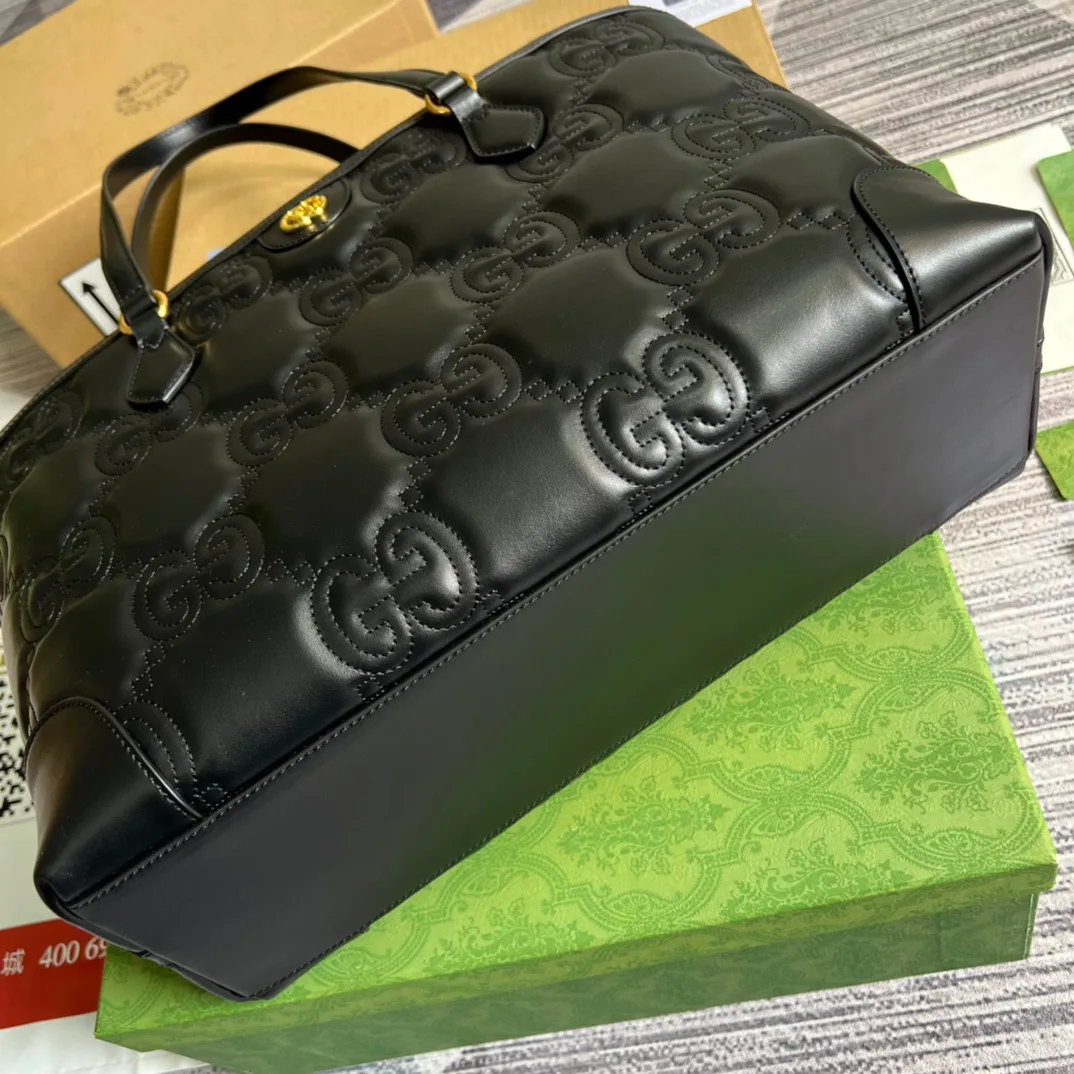 Gucci GG Matelasse Medium Tote Bag / Black Gold Hardware ? UM8IG 1000 - Image 6