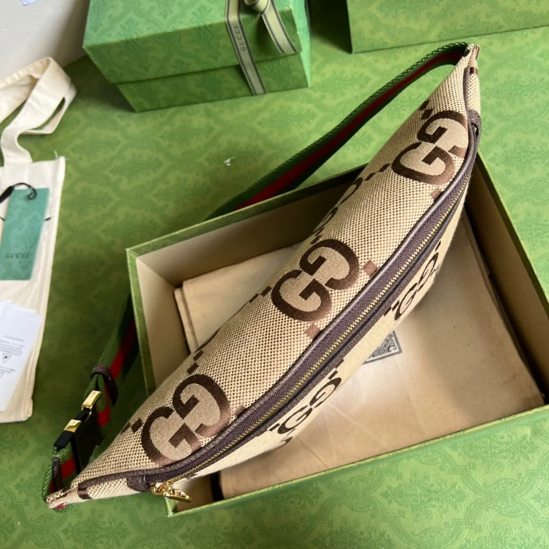 Gucci Jumbo GG Belt Bag / Camel/ Ebony Jumbo GG Canvas - Image 5
