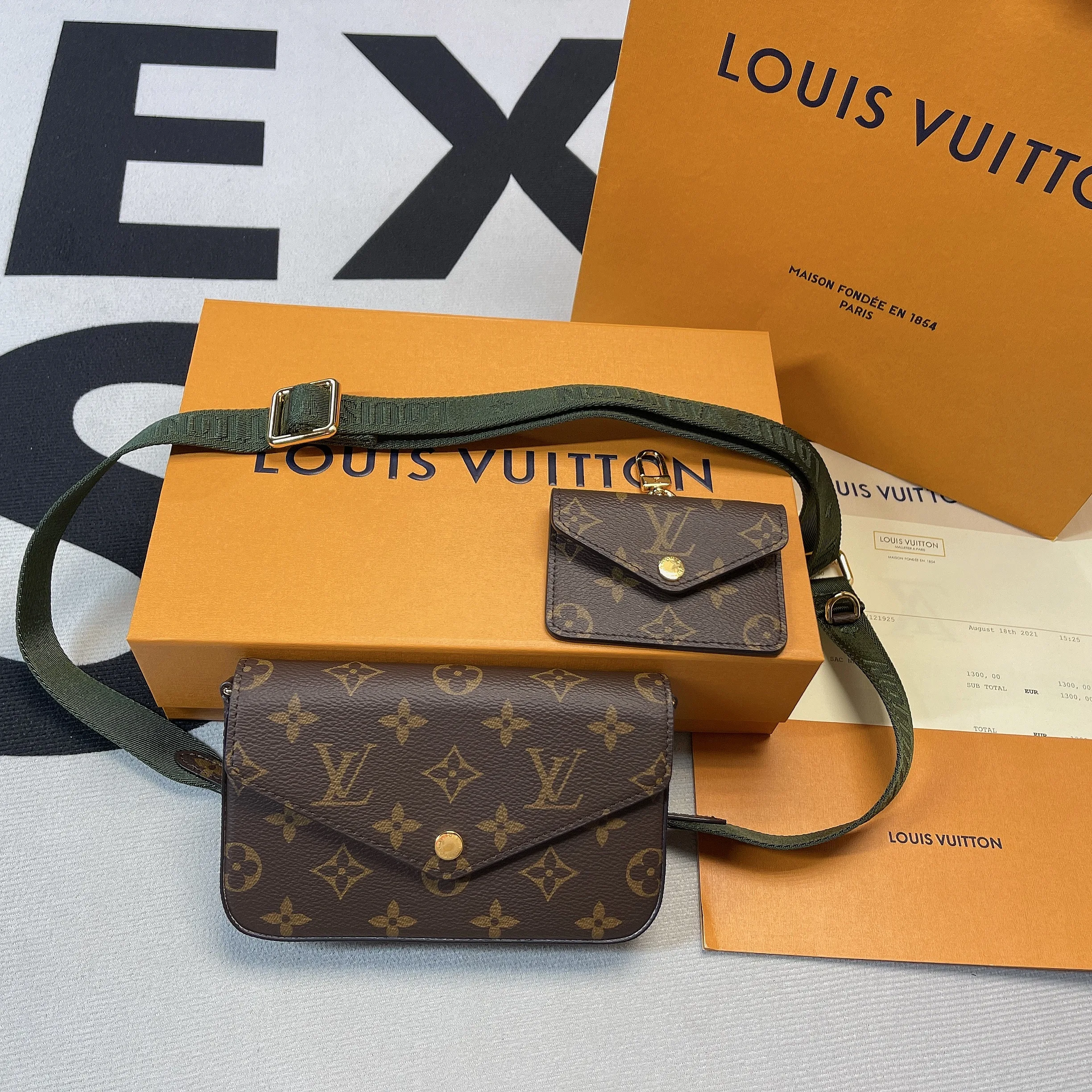 Louis Vuitton Pochette Felicie Strap & Go Wallet Shoulder Bag / Khaki Green Monogram Canvas Gold Hardware - Image 4