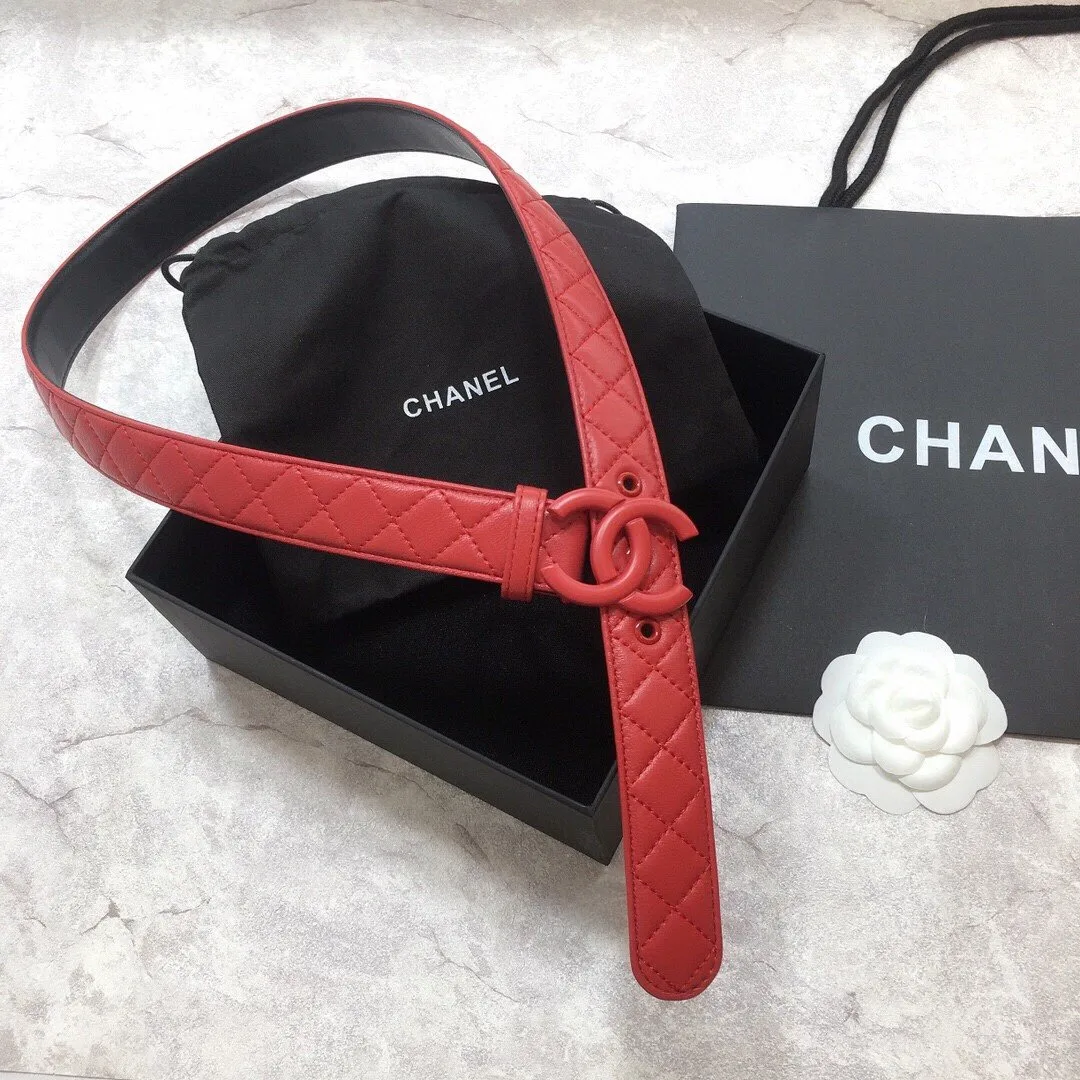 Chanel Quilted Belt with Double C Buckle in Red with Red Hardware - Image 4