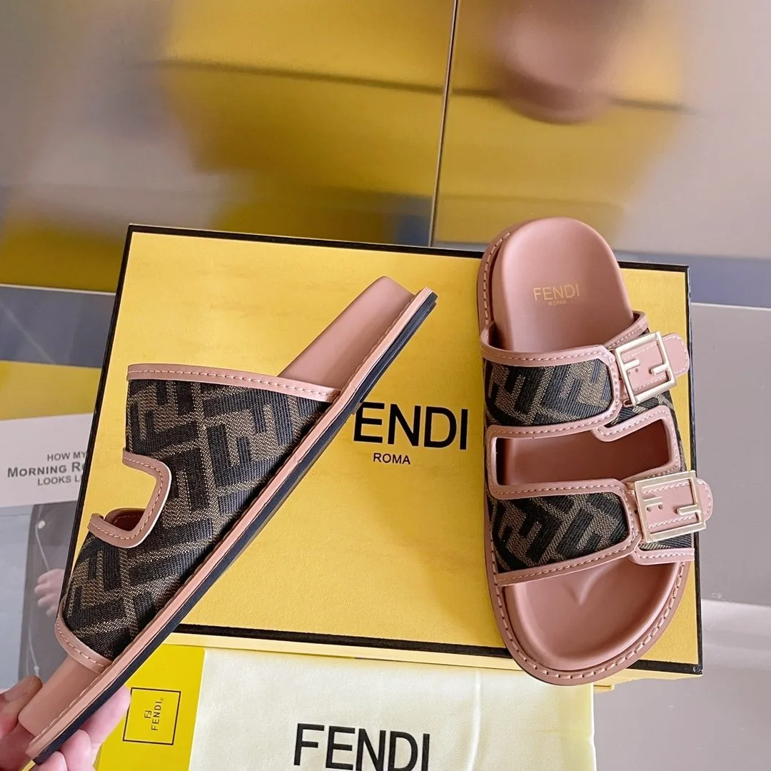 Fendi Feel Brown FF Fabric Slides 8X8326AEGVF1HHG - Image 5