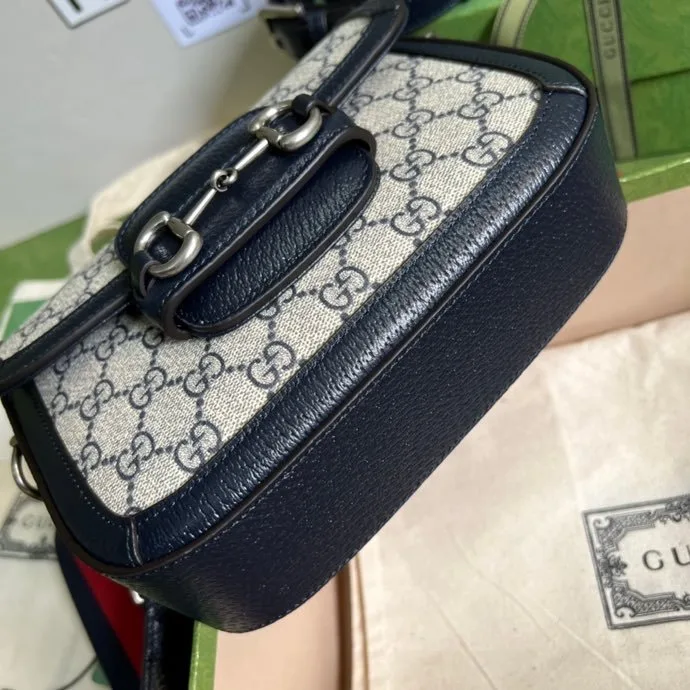 Gucci Horsebit 1955 GG Mini Bag Beige And Blue Supreme Canvas / - Image 6