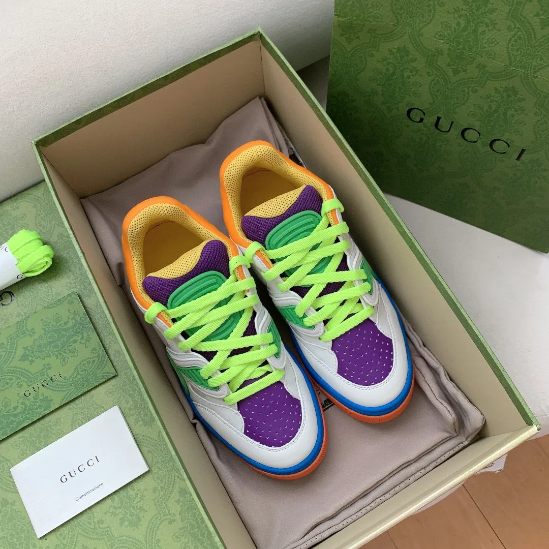 Gucci Men’s Basket Sneaker White Green And Purple - Image 2